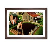 Big Box Art Spring in Town by Grant Wood Framed Wall Art Picture Print Ready to Hang, Walnut A2 (62 x 45 cm)