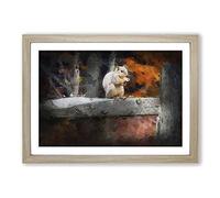 Big Box Art Squirrel by an Autumn Forest in Abstract Framed Wall Art Picture Print Ready to Hang, Oak A2 (62 x 45 cm)