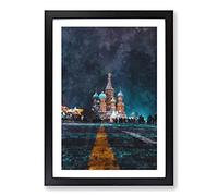 Big Box Art St Basils Cathedral at Night Painting Framed Wall Art Picture Print Ready to Hang, Black A2 (62 x 45 cm)