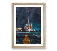 Big Box Art St Basils Cathedral at Night Painting Framed Wall Art Picture Print Ready to Hang, Oak A2 (62 x 45 cm)