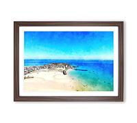 Big Box Art St Ives in Cornwall Painting Framed Wall Art Picture Print Ready to Hang, Walnut A2 (62 x 45 cm)