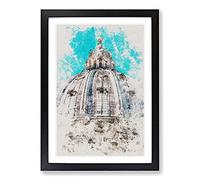 Big Box Art St. Peters Basilica in The Vatican City Watercolour Framed Wall Art Picture Print Ready to Hang, Black A2 (62 x 45 cm)