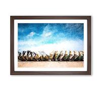 Big Box Art Stacked Rowing Boats on The Beach Framed Wall Art Picture Print Ready to Hang, Walnut A2 (62 x 45 cm)