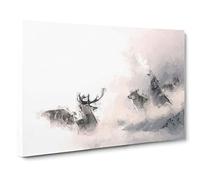 Big Box Art Stag & Wolf with at Winter in Abstract Canvas Wall Art Framed Picture Print, 30 x 20 Inch (76 x 50 cm), White, Beige, Grey, Black