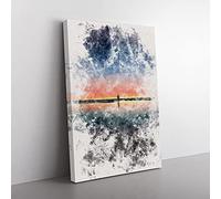 Big Box Art Standing Beneath The Moon Watercolour Canvas Wall Art Print Ready to Hang Picture, 76 x 50 cm (30 x 20 Inch), Black, Blue, Orange, Brown