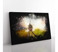 Big Box Art Steam Train Upon The Tracks Paint Splash Canvas Wall Art Print Ready to Hang Picture, 76 x 50 cm (30 x 20 Inch), Beige, Brown, Blue