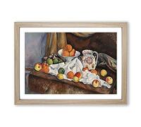 Big Box Art Still Life with Apples and Oranges by Paul Cezanne Framed Wall Art Picture Print Ready to Hang, Oak A2 (62 x 45 cm)