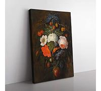 Big Box Art Still Life with Flowers and Fruit Vol.1 by Abraham Mignon Canvas Wall Art Print Ready to Hang Picture, 76 x 50 cm (30 x 20 Inch), Black, Brown, Green