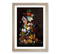Big Box Art Still Life with Flowers and Fruit Vol.10 by Severin Roesen Framed Wall Art Picture Print Ready to Hang, Oak A2 (62 x 45 cm)