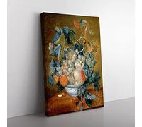 Big Box Art Still Life with Flowers and Fruit Vol.3 by Jan Van Huysum Canvas Wall Art Print Ready to Hang Picture, 76 x 50 cm (30 x 20 Inch), Cream, Brown, Grey