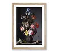 Big Box Art Still Life with Flowers and Shells Vol.1 by Balthasar Van Der AST Framed Wall Art Picture Print Ready to Hang, Oak A2 (62 x 45 cm)