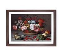 Big Box Art Still Life with Flowers and Shells Vol.2 by Balthasar Van Der AST Framed Wall Art Picture Print Ready to Hang, Walnut A2 (62 x 45 cm)