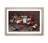Big Box Art Still Life with Flowers and Shells Vol.2 by Balthasar Van Der AST Framed Wall Art Picture Print Ready to Hang, Oak A2 (62 x 45 cm)