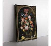 Big Box Art Still Life with Flowers Vol.7 by Ambrosius Bosschaert Canvas Wall Art Print Ready to Hang Picture, 76 x 50 cm (30 x 20 Inch), Black, Black, Brown