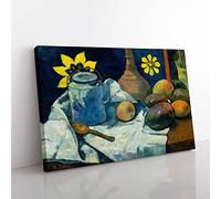 Big Box Art Still Life with Teapot and Fruit by Paul Gauguin Canvas Wall Art Print Ready to Hang Picture, 76 x 50 cm (30 x 20 Inch), Blue, Cream, Cream