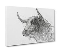 Big Box Art Stone Statue of a Bull in Abstract Canvas Wall Art Framed Picture Print, 30 x 20 Inch (76 x 50 cm), White, Grey, Black