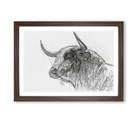 Big Box Art Stone Statue of a Bull in Abstract Framed Wall Art Picture Print Ready to Hang, Walnut A2 (62 x 45 cm)