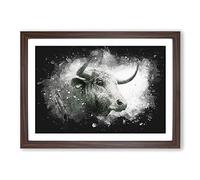 Big Box Art Stone Statue of a Bull Paint Splash Framed Wall Art Picture Print Ready to Hang, Walnut A2 (62 x 45 cm)