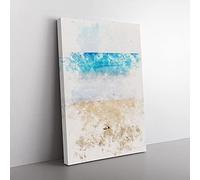 Big Box Art Stone Upon a Beach in Spain Watercolour Canvas Wall Art Print Ready to Hang Picture, 76 x 50 cm (30 x 20 Inch), Yellow, White, Turquoise, Blue