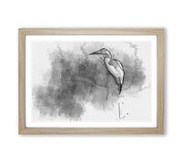 Big Box Art Stork Bird in Abstract Framed Wall Art Picture Print Ready to Hang, Oak A2 (62 x 45 cm)