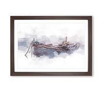 Big Box Art Stranded Boat in The Mist in Abstract Framed Wall Art Picture Print Ready to Hang, Walnut A2 (62 x 45 cm)