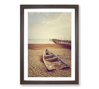 Big Box Art Stranded Boat on Beach Pier Seascape Framed Wall Art Picture Print Ready to Hang, Walnut A2 (62 x 45 cm)