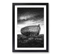 Big Box Art Stranded Wooden Boat Framed Wall Art Picture Print Ready to Hang, Black A2 (62 x 45 cm)