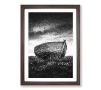 Big Box Art Stranded Wooden Boat Framed Wall Art Picture Print Ready to Hang, Walnut A2 (62 x 45 cm)