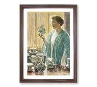 Big Box Art Strawberry Tea Set by Childe Hassam Framed Wall Art Picture Print Ready to Hang, Walnut A2 (62 x 45 cm)