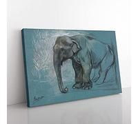 Big Box Art Study of an Elephant by John Macallan Swan Canvas Wall Art Print Ready to Hang Picture, 76 x 50 cm (30 x 20 Inch), Turquoise, Grey, Teal