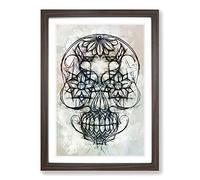 Big Box Art Sugar Skull in Abstract Framed Wall Art Picture Print Ready to Hang, Walnut A2 (62 x 45 cm)