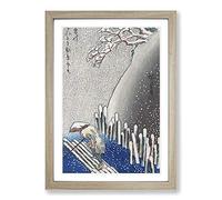 Big Box Art Sumida River in The Snow by Utagawa Hiroshige Framed Wall Art Picture Print Ready to Hang, Oak A2 (62 x 45 cm)