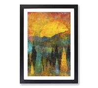 Big Box Art Sun Setting Behind an Autumn Forest Painting Framed Wall Art Picture Print Ready to Hang, Black A2 (62 x 45 cm)