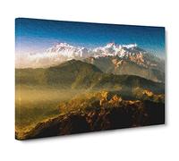 Big Box Art Sunlight Bathing The Mountains in Nepal Canvas Wall Art Framed Picture Print, 30 x 20 Inch (76 x 50 cm), Blue, Teal, Grey, Beige
