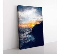 Big Box Art Sunlight Over The Cliff in Abstract Canvas Wall Art Print Ready to Hang Picture, 76 x 50 cm (30 x 20 Inch), Blue, White, Grey