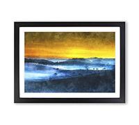 Big Box Art Sunrise Over a Tea Plantation Painting Framed Wall Art Picture Print Ready to Hang, Black A2 (62 x 45 cm)