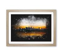 Big Box Art Sunrise Over Los Angeles Skyline Paint Splash Framed Wall Art Picture Print Ready to Hang, Oak A2 (62 x 45 cm)