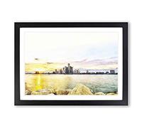 Big Box Art Sunrise Over The Detroit Skyline Painting Framed Wall Art Picture Print Ready to Hang, Black A2 (62 x 45 cm)