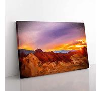 Big Box Art Sunset at The Valley of Fire Canvas Wall Art Print Ready to Hang Picture, 76 x 50 cm (30 x 20 Inch), Red, Purple, Lavender, Orange