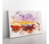 Big Box Art Sunset at The Valley of Fire Watercolour Canvas Wall Art Print Ready to Hang Picture, 76 x 50 cm (30 x 20 Inch), Red, Purple, Lavender, Orange