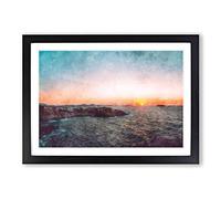 Big Box Art Sunset in Milos Greece Painting Framed Wall Art Picture Print Ready to Hang, Black A2 (62 x 45 cm)