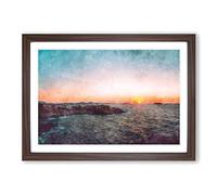Big Box Art Sunset in Milos Greece Painting Framed Wall Art Picture Print Ready to Hang, Walnut A2 (62 x 45 cm)
