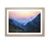 Big Box Art Sunset in Snowdonia in Wales Painting Framed Wall Art Picture Print Ready to Hang, Oak A2 (62 x 45 cm)