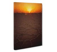 Big Box Art Sunset Over a Salt Lake in Iran in Abstract Canvas Wall Art Framed Picture Print, 30 x 20 Inch (76 x 50 cm), Brown, Blue, Gold, Brown