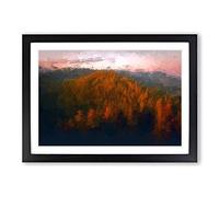 Big Box Art Sunset Over an Autumn Forest in Abstract Framed Wall Art Picture Print Ready to Hang, Black A2 (62 x 45 cm)