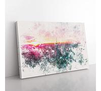 Big Box Art Sunset Over New York City Watercolour Canvas Wall Art Print Ready to Hang Picture, 76 x 50 cm (30 x 20 Inch), White, Grey, Mauve, Brown