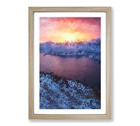 Big Box Art Sunset Over The Mountains in Norway in Abstract Framed Wall Art Picture Print Ready to Hang, Oak A2 (62 x 45 cm)