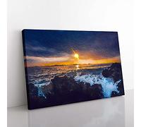 Big Box Art Sunset Over The Ocean Canvas Wall Art Print Ready to Hang Picture, 76 x 50 cm (30 x 20 Inch), Blue, Lavender, Blue, Orange