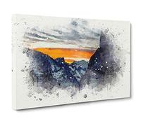 Big Box Art Sunset Over Yosemite in Abstract Canvas Wall Art Framed Picture Print, 30 x 20 Inch (76 x 50 cm), White, Grey, Blue, Orange