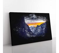 Big Box Art Sunset Over Yosemite Paint Splash Canvas Wall Art Print Ready to Hang Picture, 76 x 50 cm (30 x 20 Inch), White, Grey, Blue, Orange